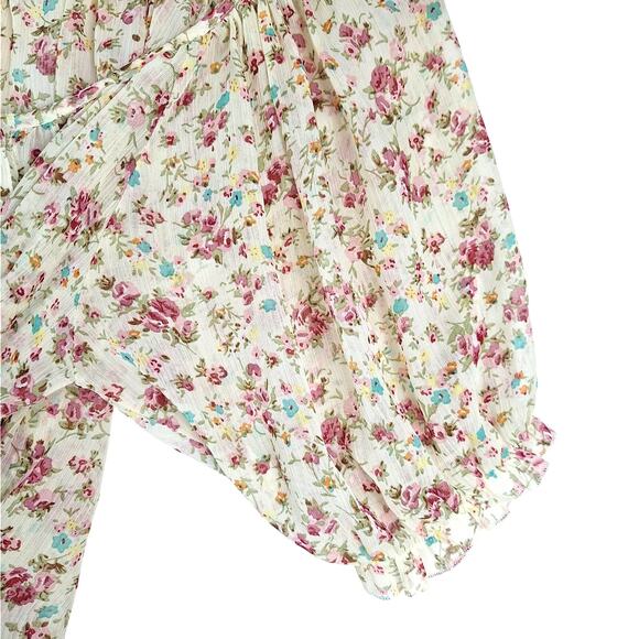 Womens Top Medium Boho Chic Spring Floral Cottagecore Fairy Sheer Coquette Crop - Picture 3 of 7